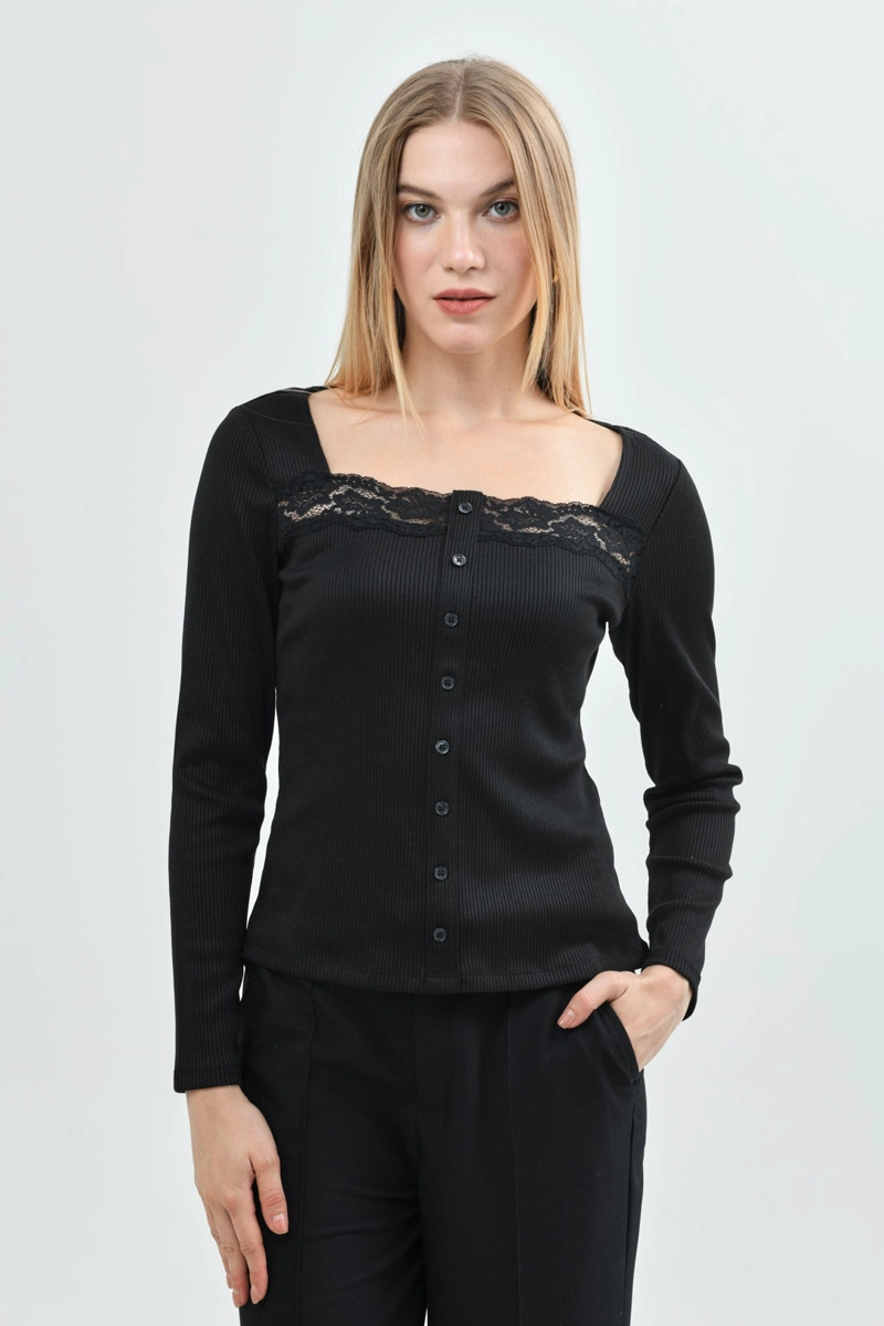 POLERA MUJER SLIM FIT NEGRO - 1