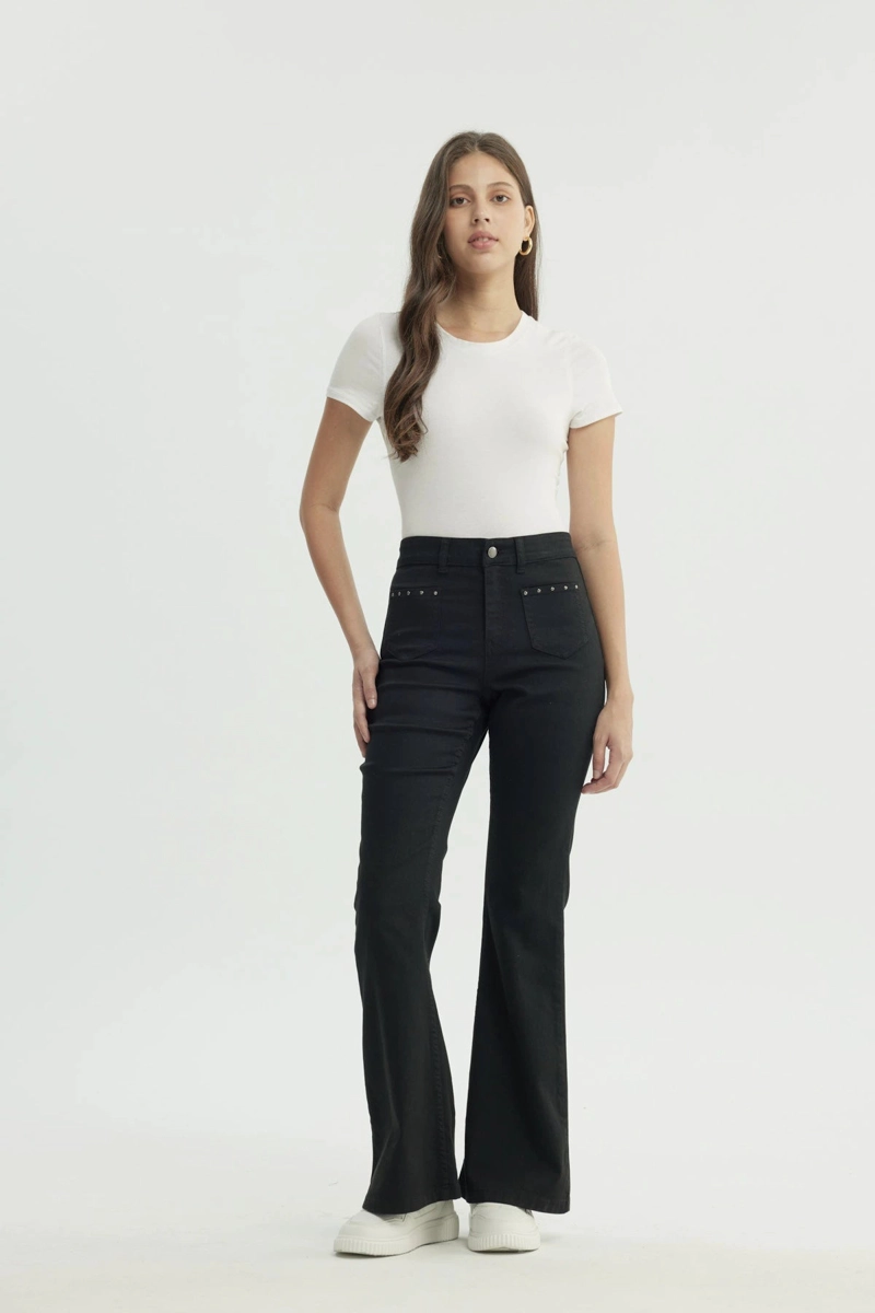 JEANS MUJER FLARE NEGRO - 4