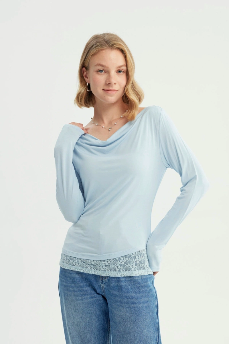 POLERA MUJER HOMBRO DESCUBIERTO CELESTE - 1