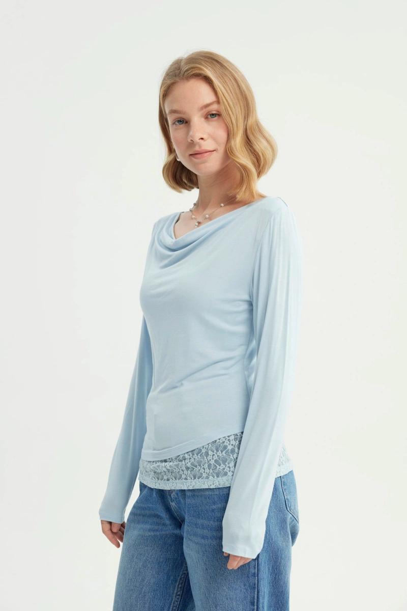 POLERA MUJER HOMBRO DESCUBIERTO CELESTE - 2
