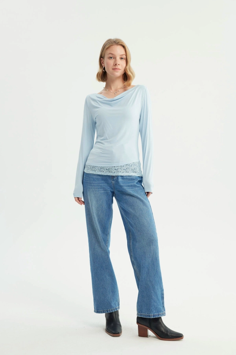 POLERA MUJER HOMBRO DESCUBIERTO CELESTE - 4