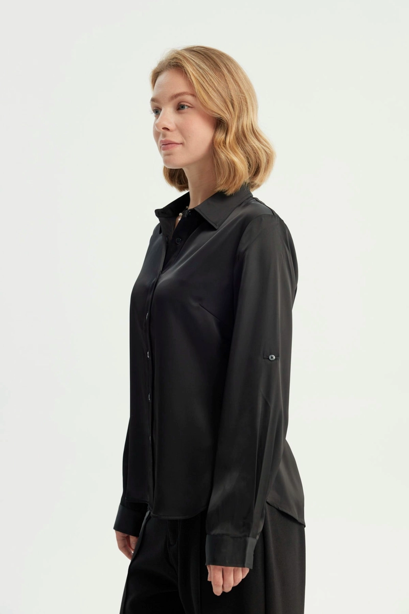BLUSA MUJER CUELLO CAMISERO NEGRO - 2