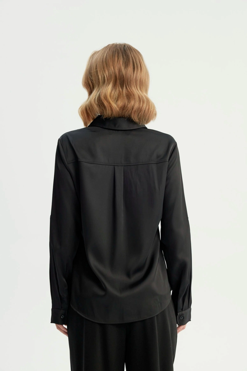 BLUSA MUJER CUELLO CAMISERO NEGRO - 3