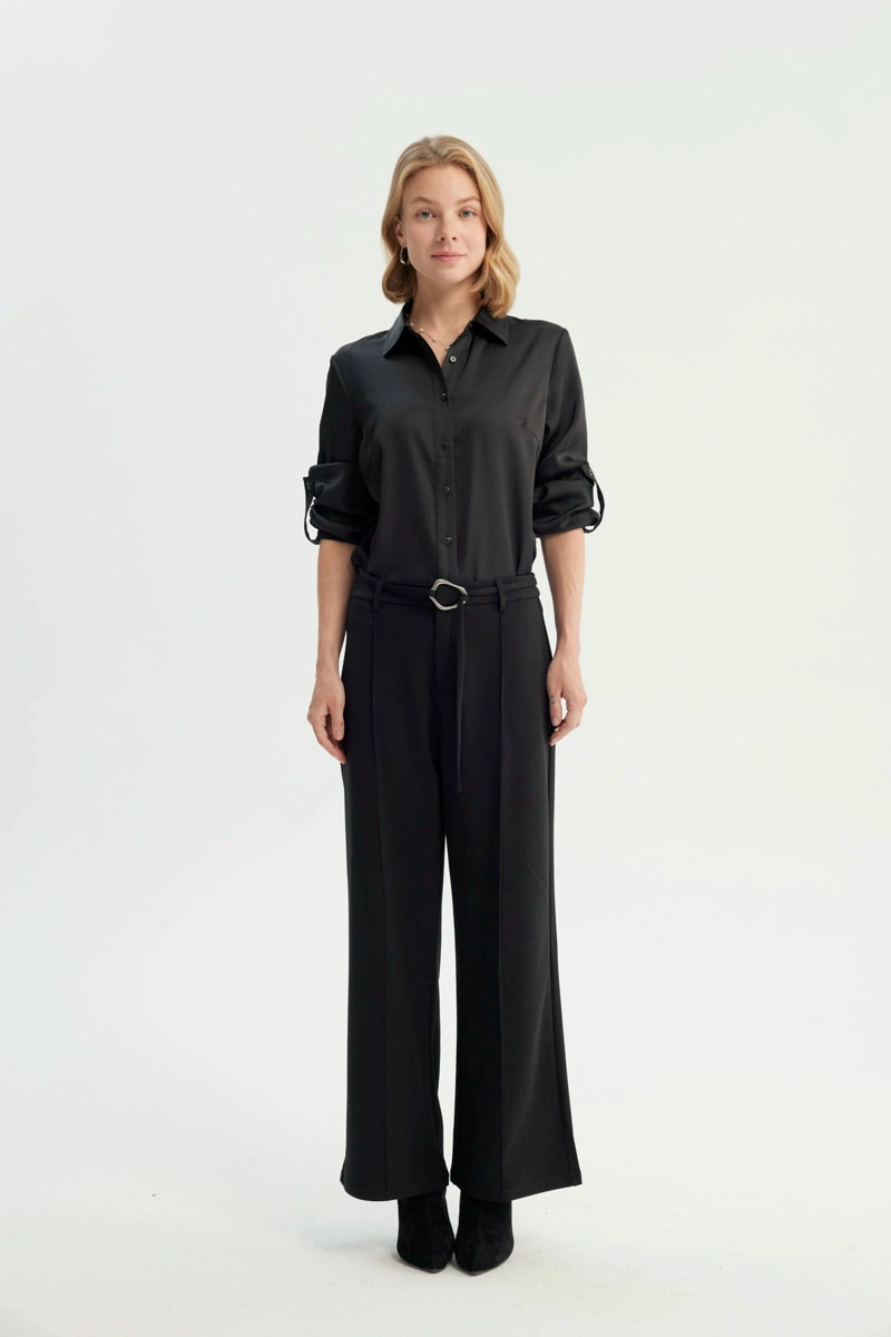 BLUSA MUJER CUELLO CAMISERO NEGRO - 4