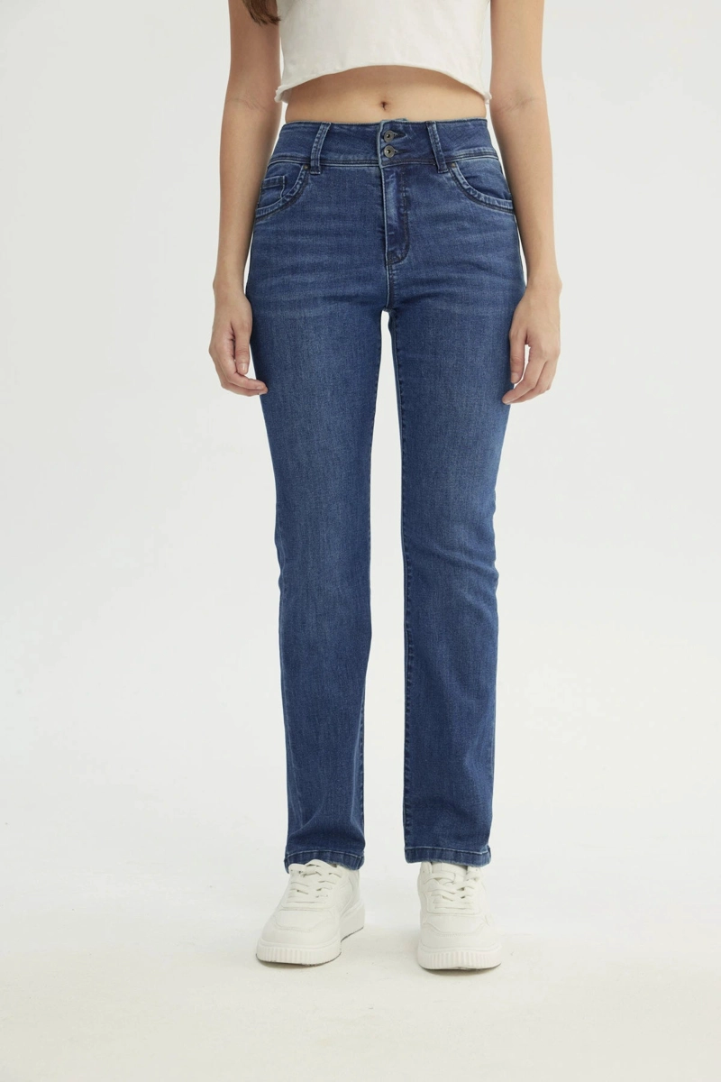 JEANS MUJER CALCE RECTO AZUL OSCURO - 1