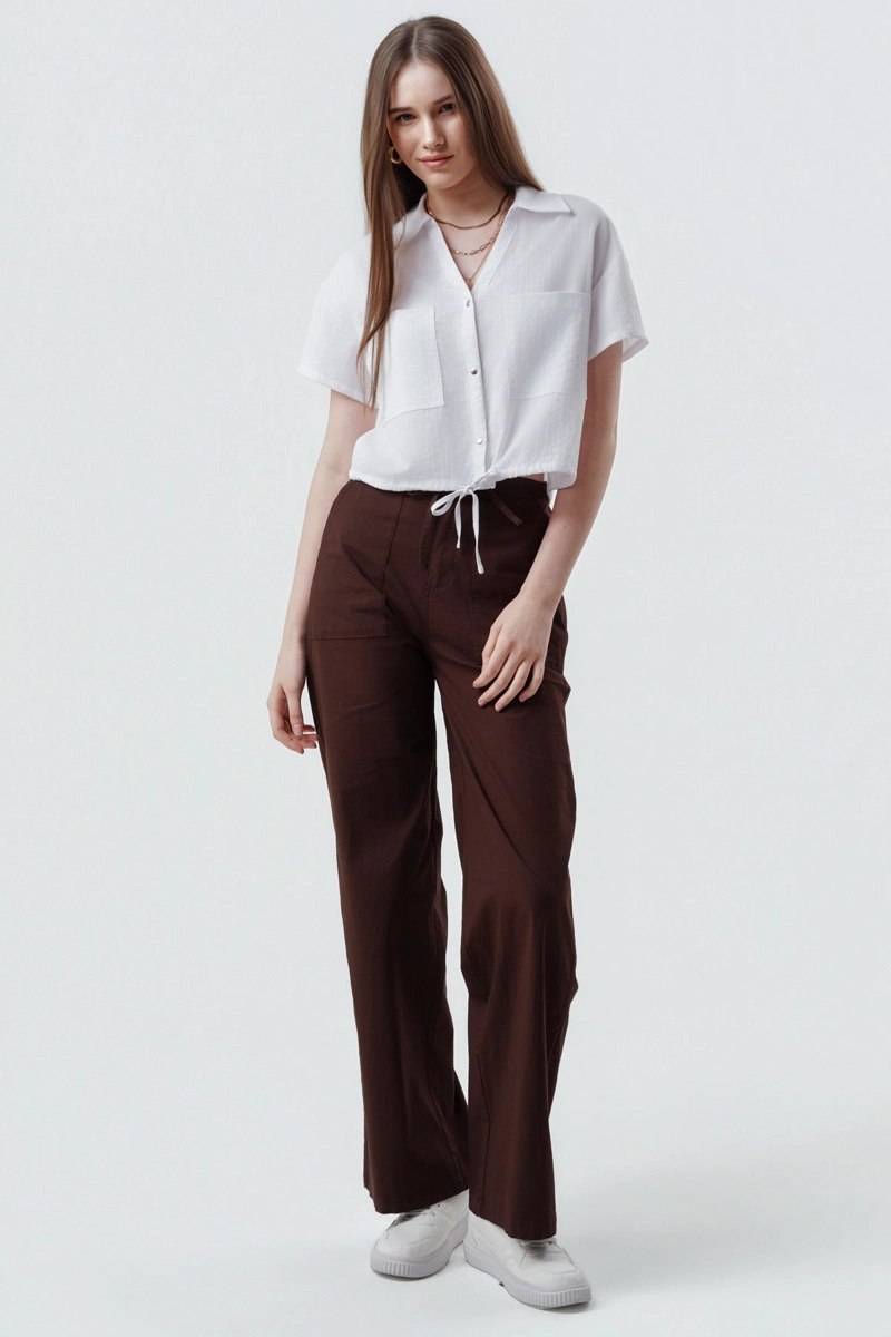 PANTALON MUJER WIDE LEG CHOCOLATE - 4