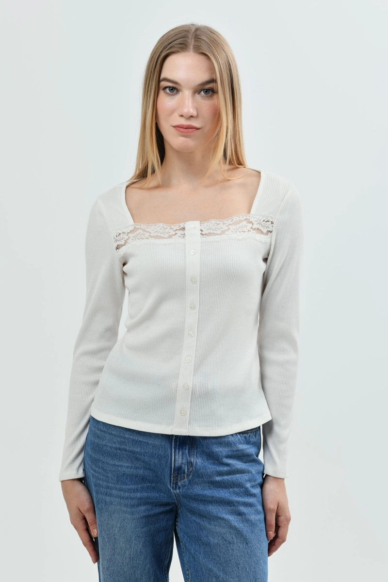 POLERA MUJER SLIM FIT CREMA - 1