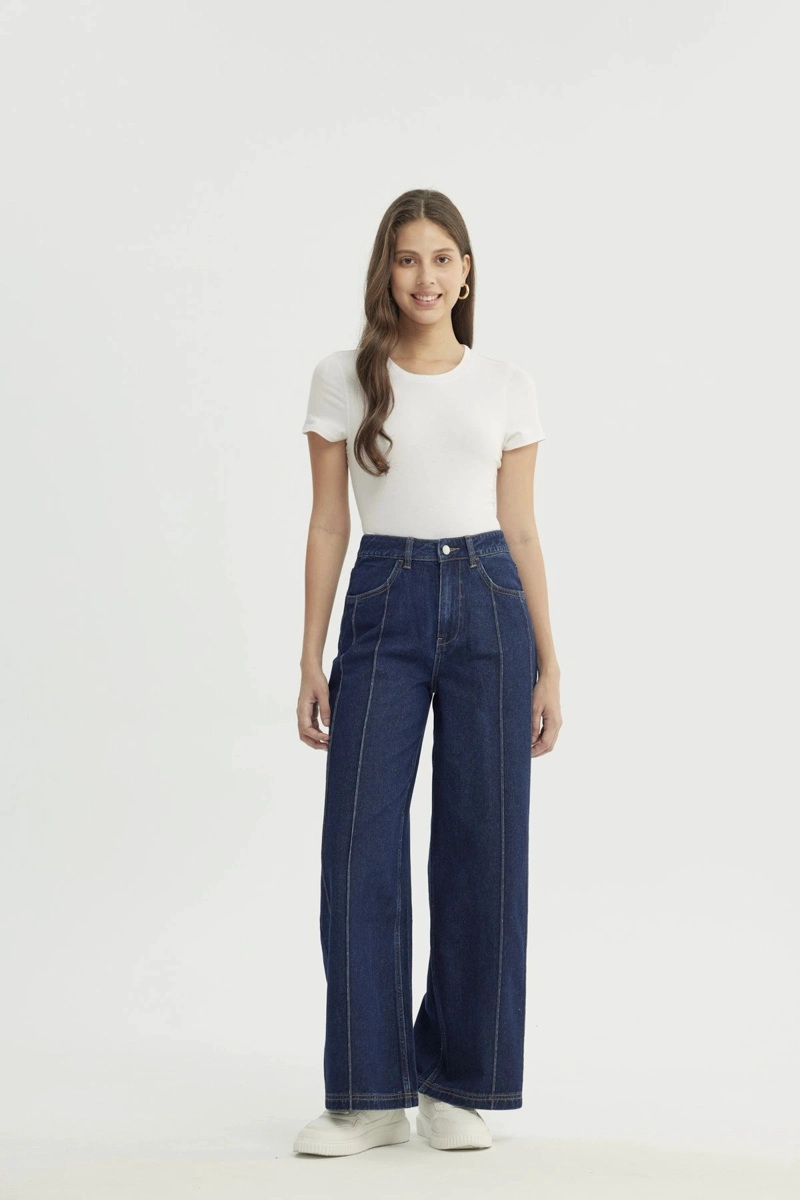 JEANS MUJER MODA WIDE LEG AZUL INDIGO - 4