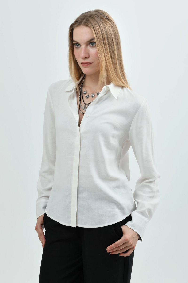 BLUSA CUELLO CAMISERO MUJER CREMA - 2