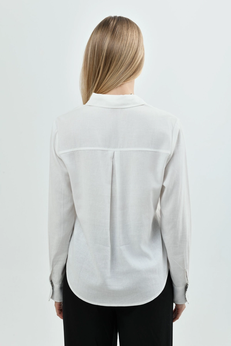 BLUSA CUELLO CAMISERO MUJER CREMA - 3