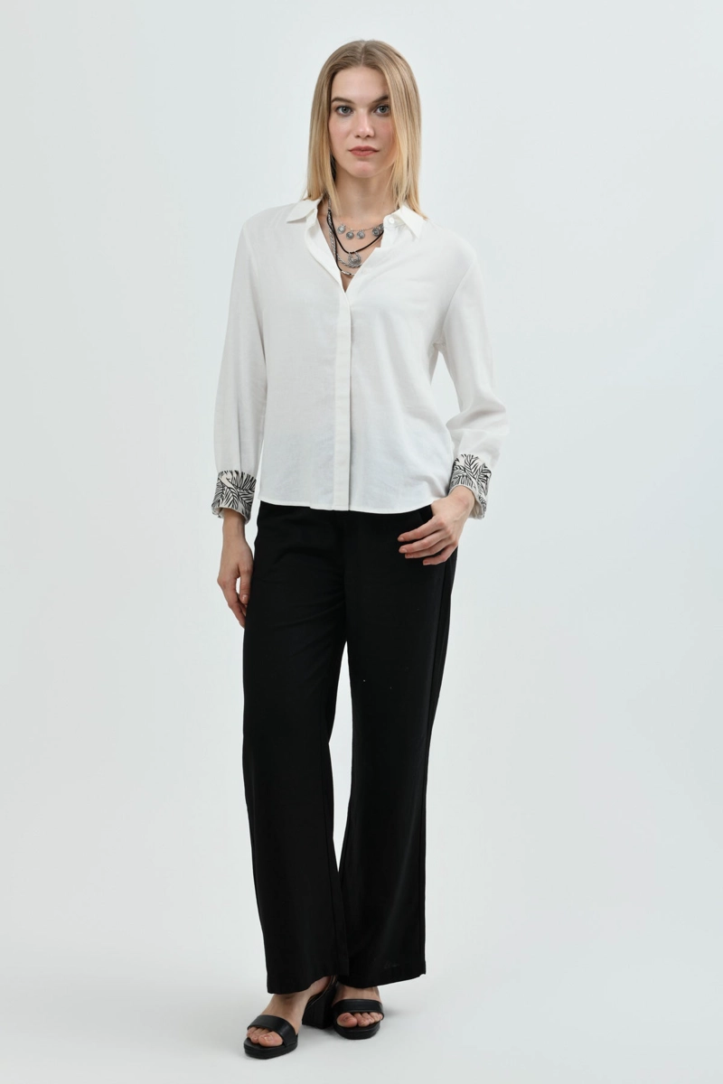 BLUSA CUELLO CAMISERO MUJER CREMA - 4