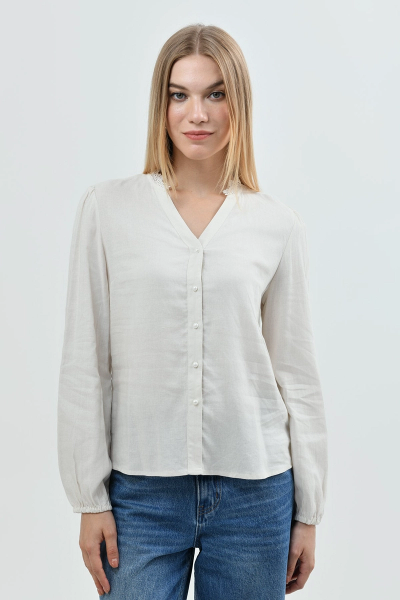 BLUSA CLASICA MUJER CREMA - 1