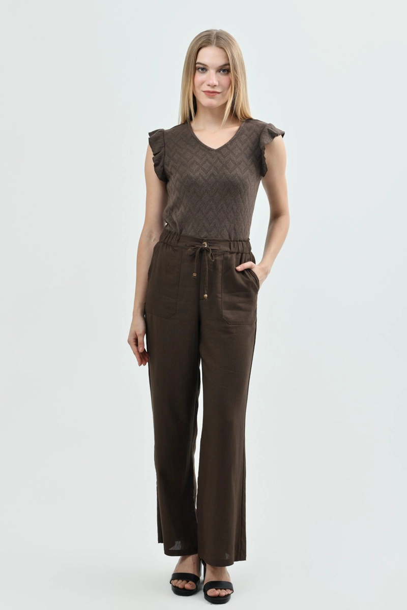 PANTALON MUJER LOOSE CAFE OSCURO - 4