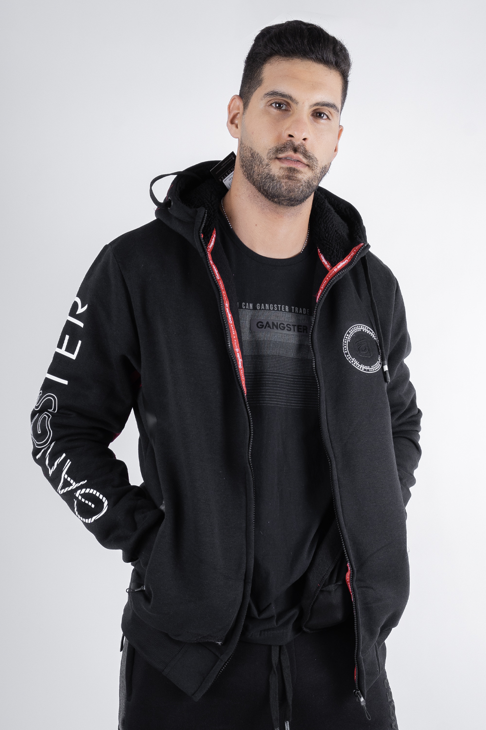 POLERON FULL ZIPPER FLEECE POWER NEGRO GANGSTER - 1