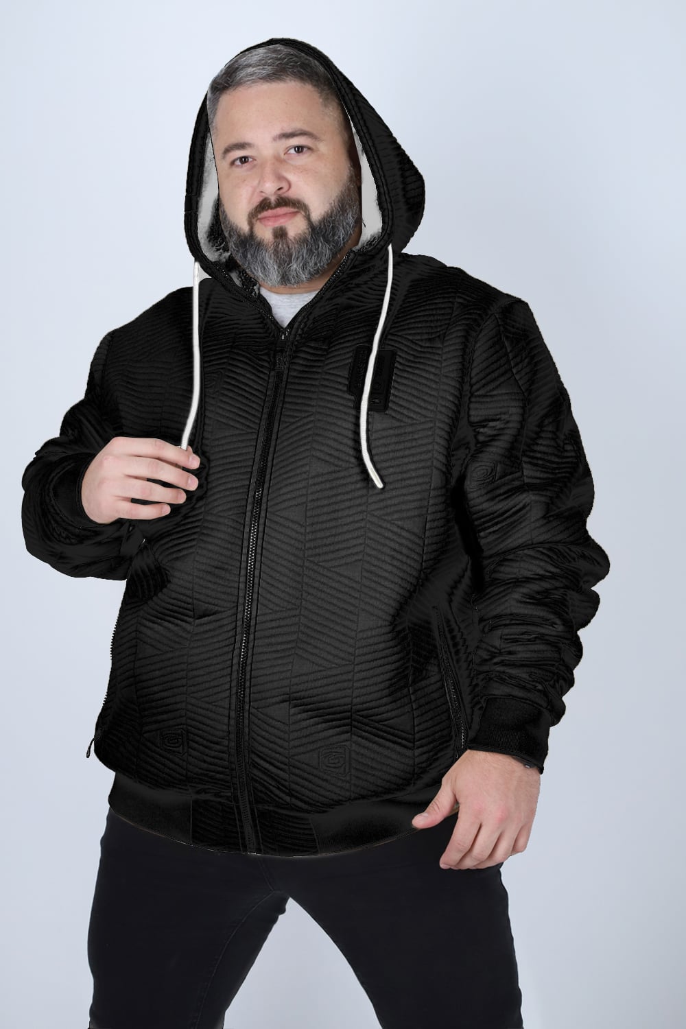 PLUS POLERON FULL ZIPPER JACQUARD SHERPA NEBULA NEGRO GANGSTER - 1