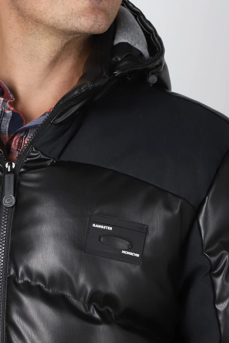 CHAQUETA PU PUFFA NEGRO GANGSTER - 4