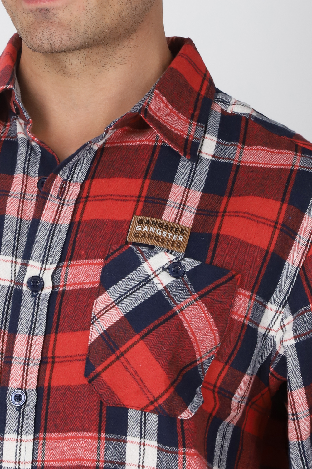 PLUS CAMISA ML FRANELA FIRESIDE ROJO GANGSTER - 3