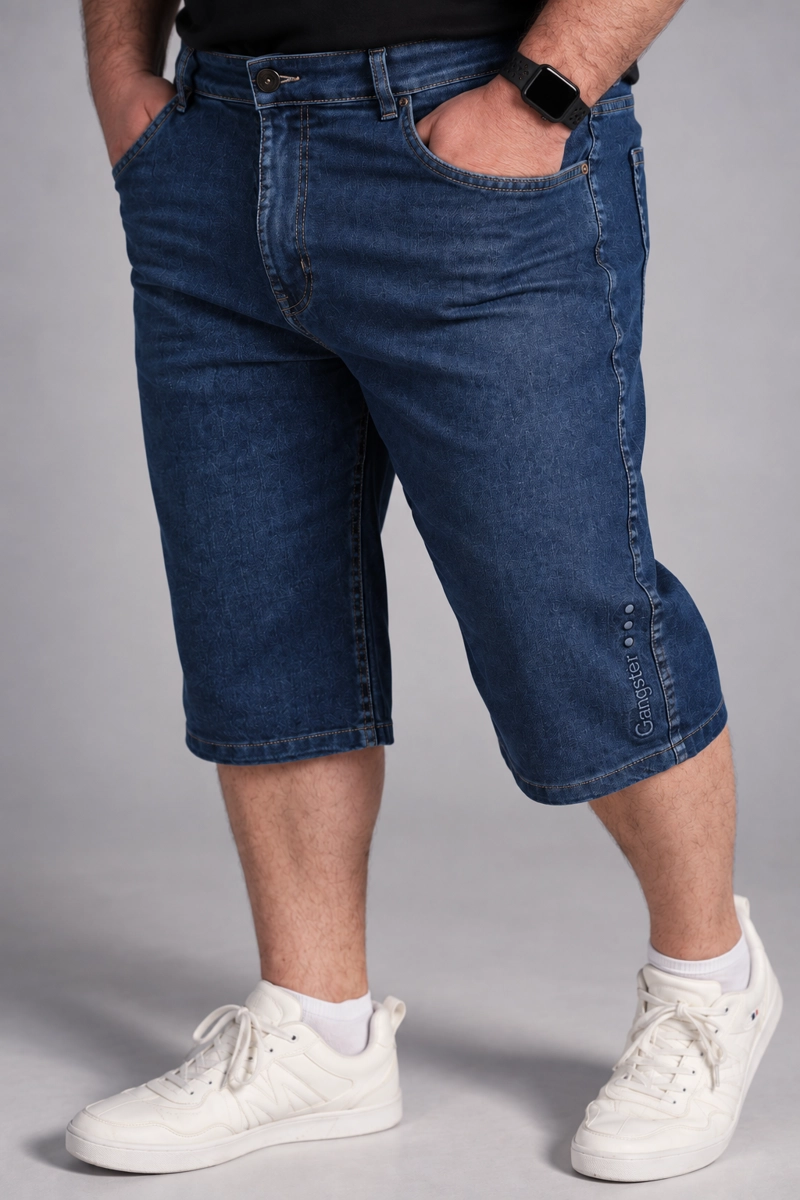 PLUS SHORT BERMUDA HOMBRE GANGSTER AZUL DENIN LISO RELA - 1