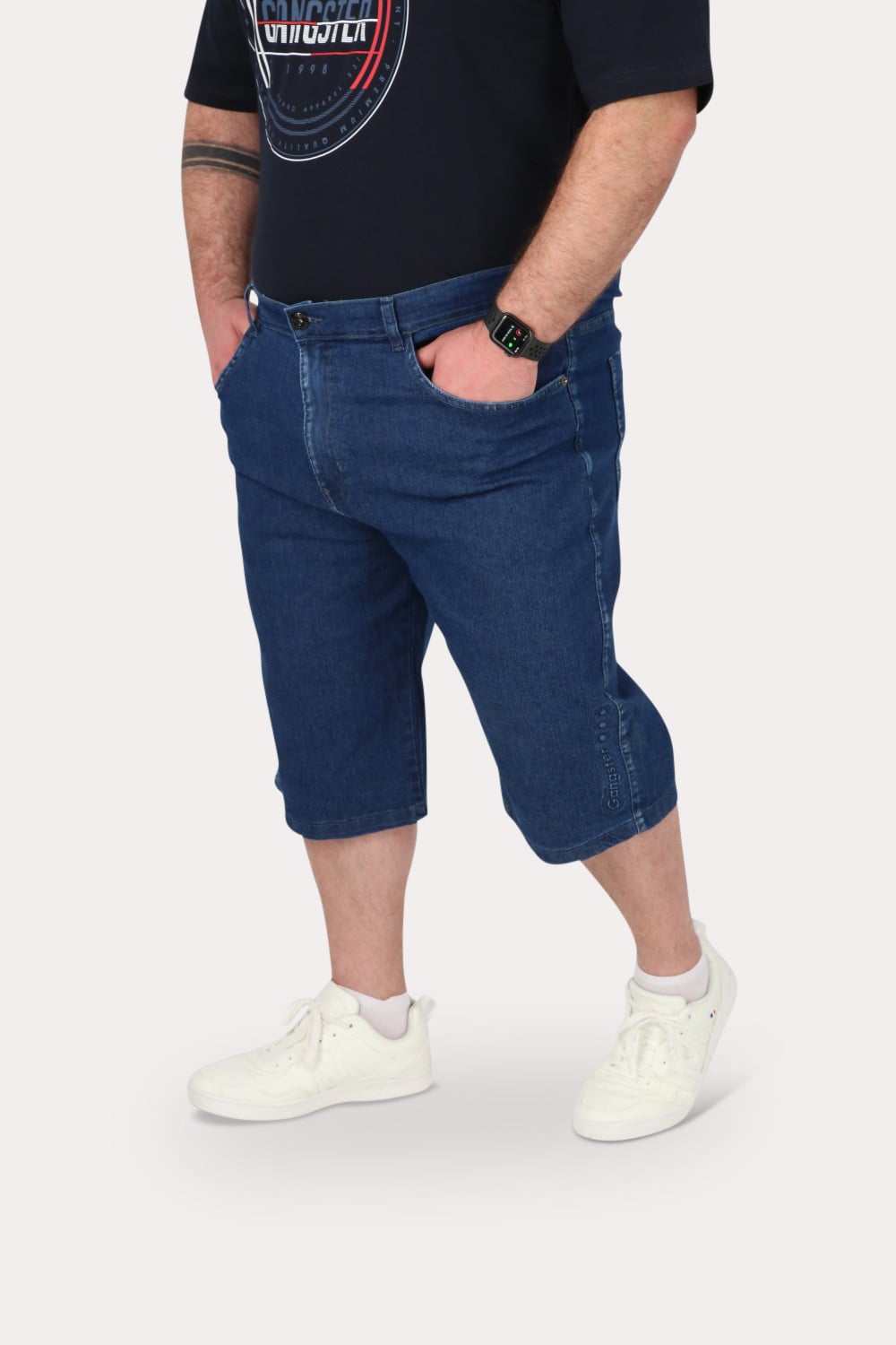 PLUS SHORT BERMUDA HOMBRE GANGSTER AZUL DENIN LISO RELA - 1