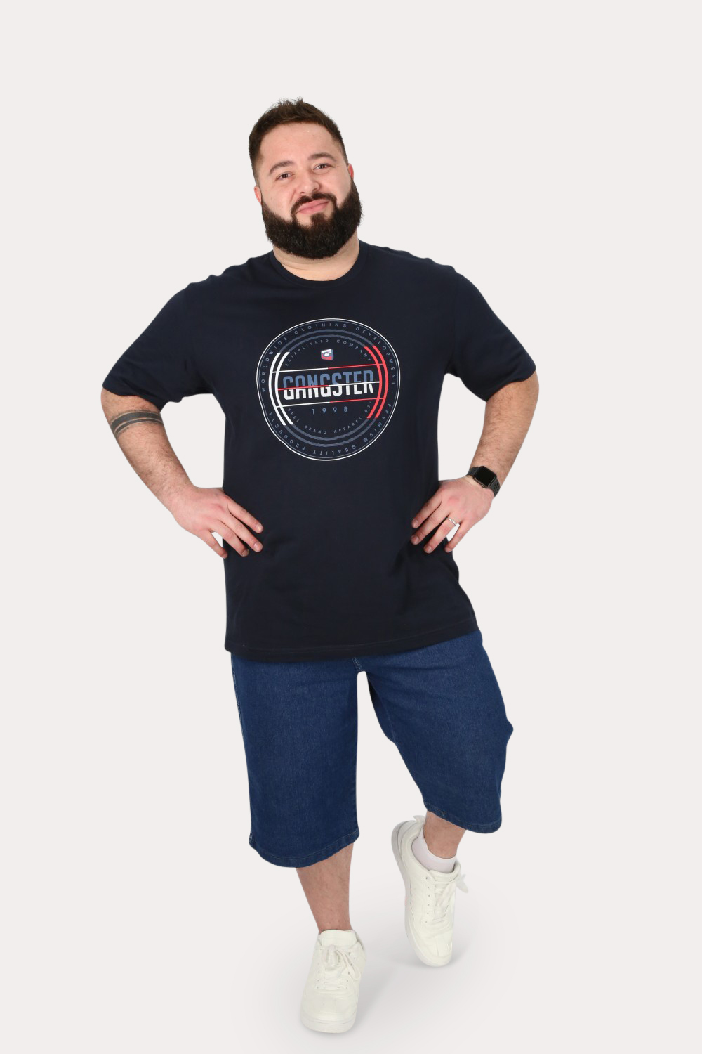 PLUS SHORT BERMUDA HOMBRE GANGSTER AZUL DENIN LISO RELA - 4
