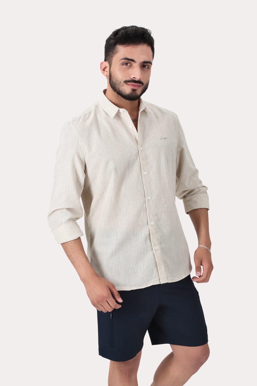 CAMISA ML FAKE LINHO TUCUMA BEIGE GANGSTER - 1