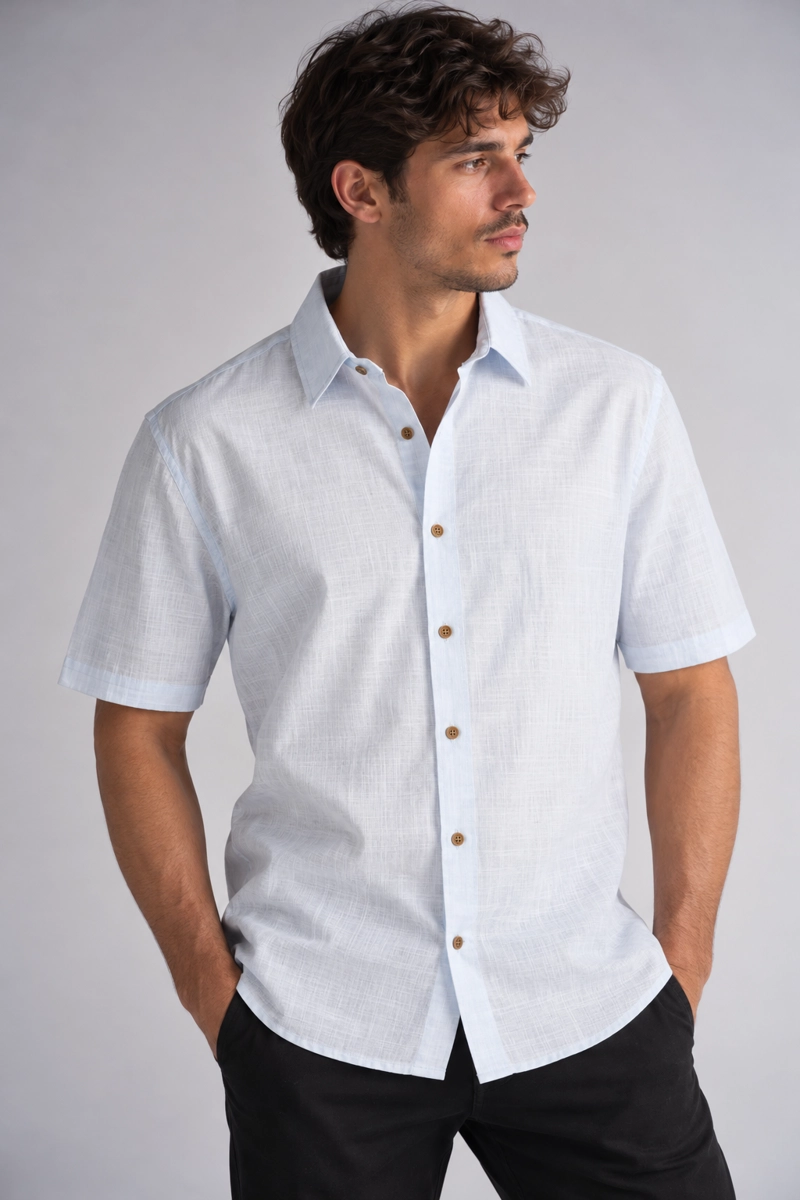 CAMISA MC ALGODON PINHAL CELESTE GANGSTER - 1