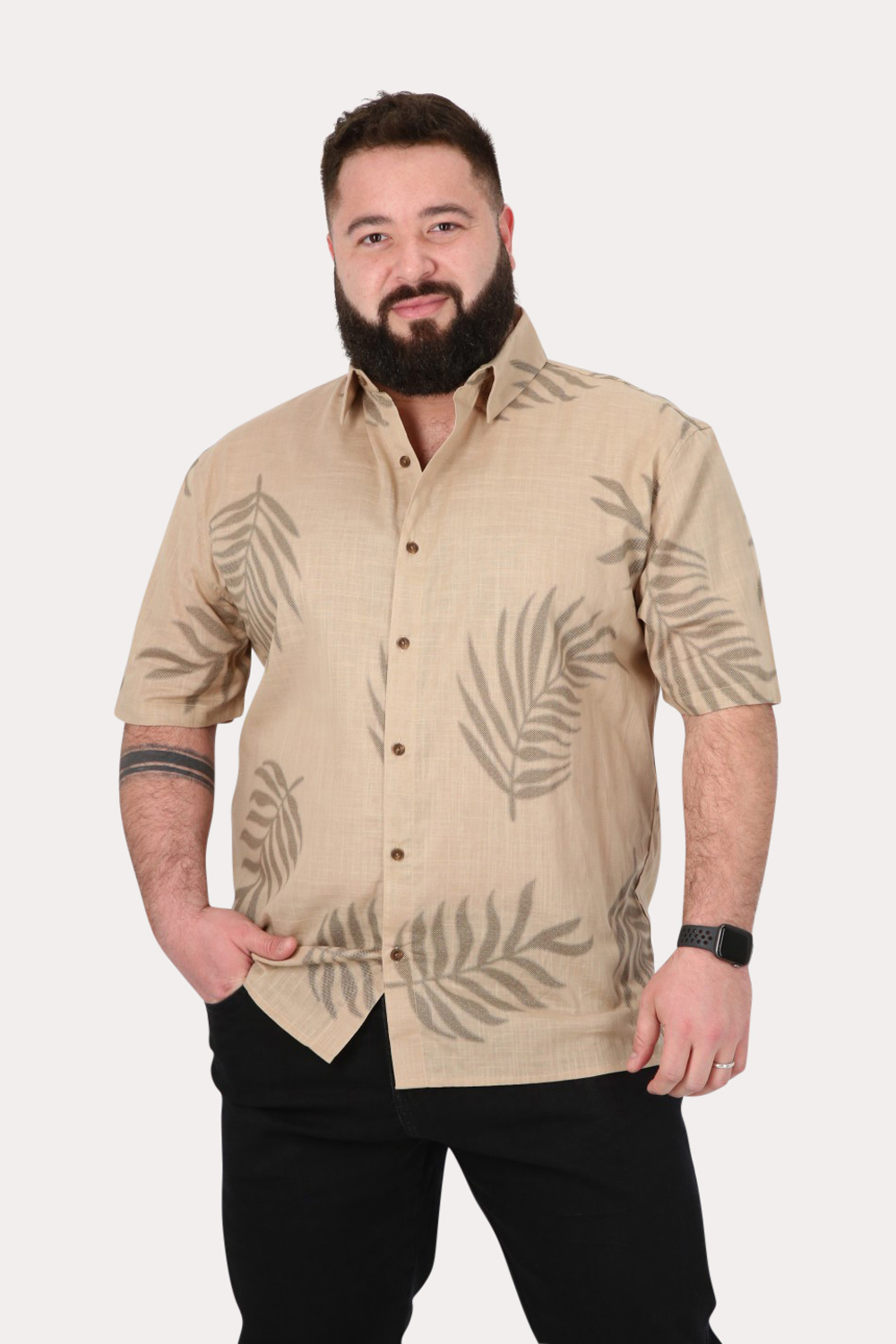 PLUS CAMISA MC ALGODON MEIO CAFE GANGSTER - 1