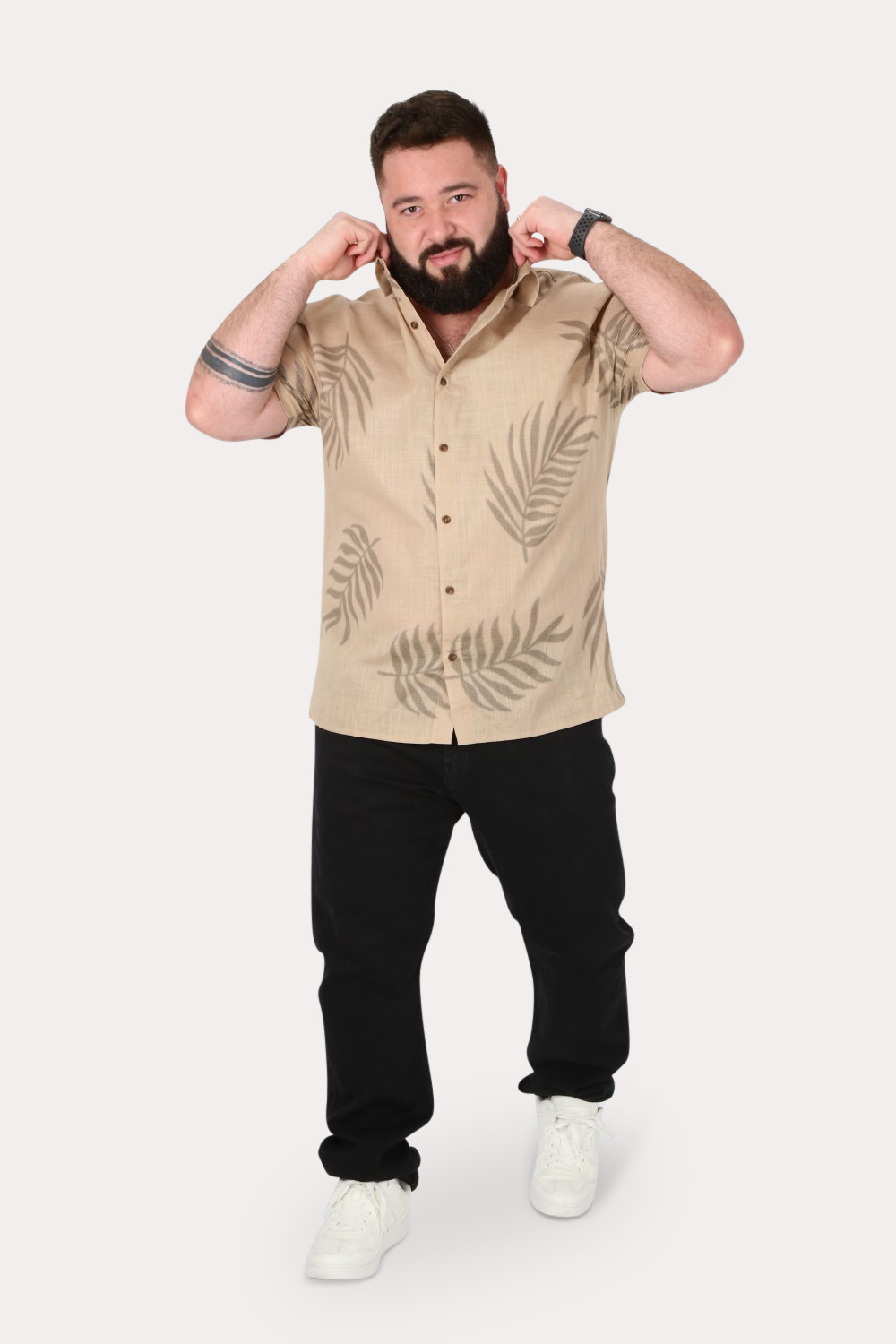PLUS CAMISA MC ALGODON MEIO CAFE GANGSTER - 4