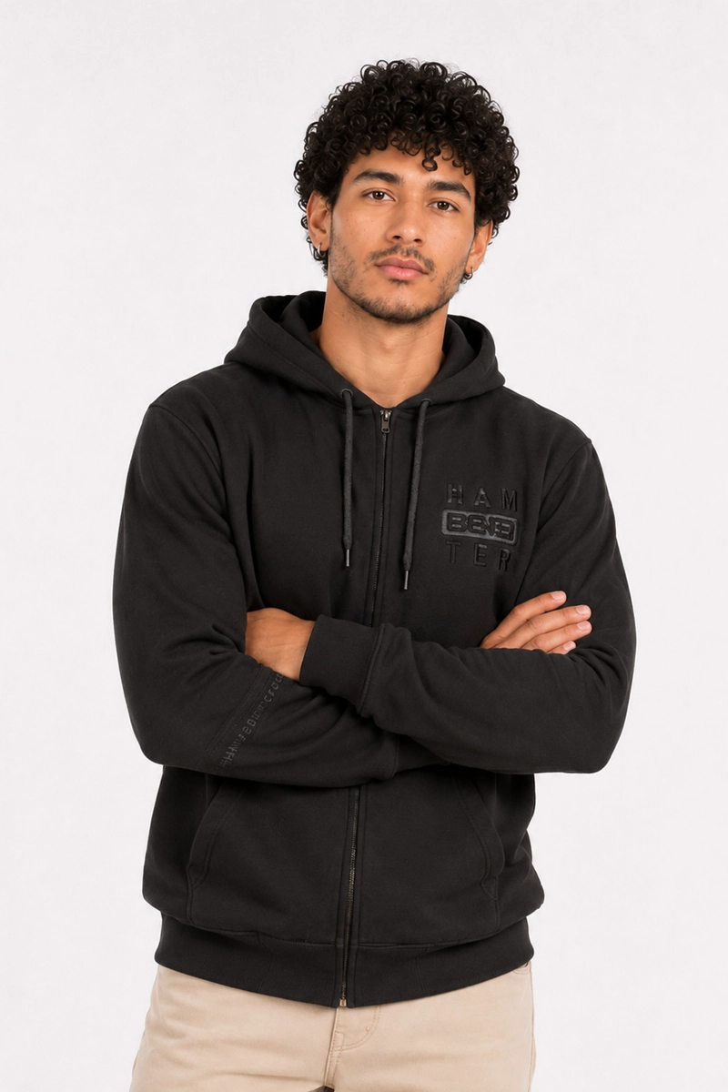 PLUS POLERON FULL ZIPPER FLEECE OUUT NEGRO GANGSTER - 1