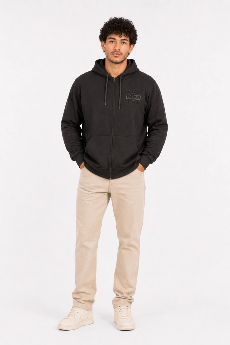 PLUS POLERON FULL ZIPPER FLEECE OUUT NEGRO GANGSTER - 3