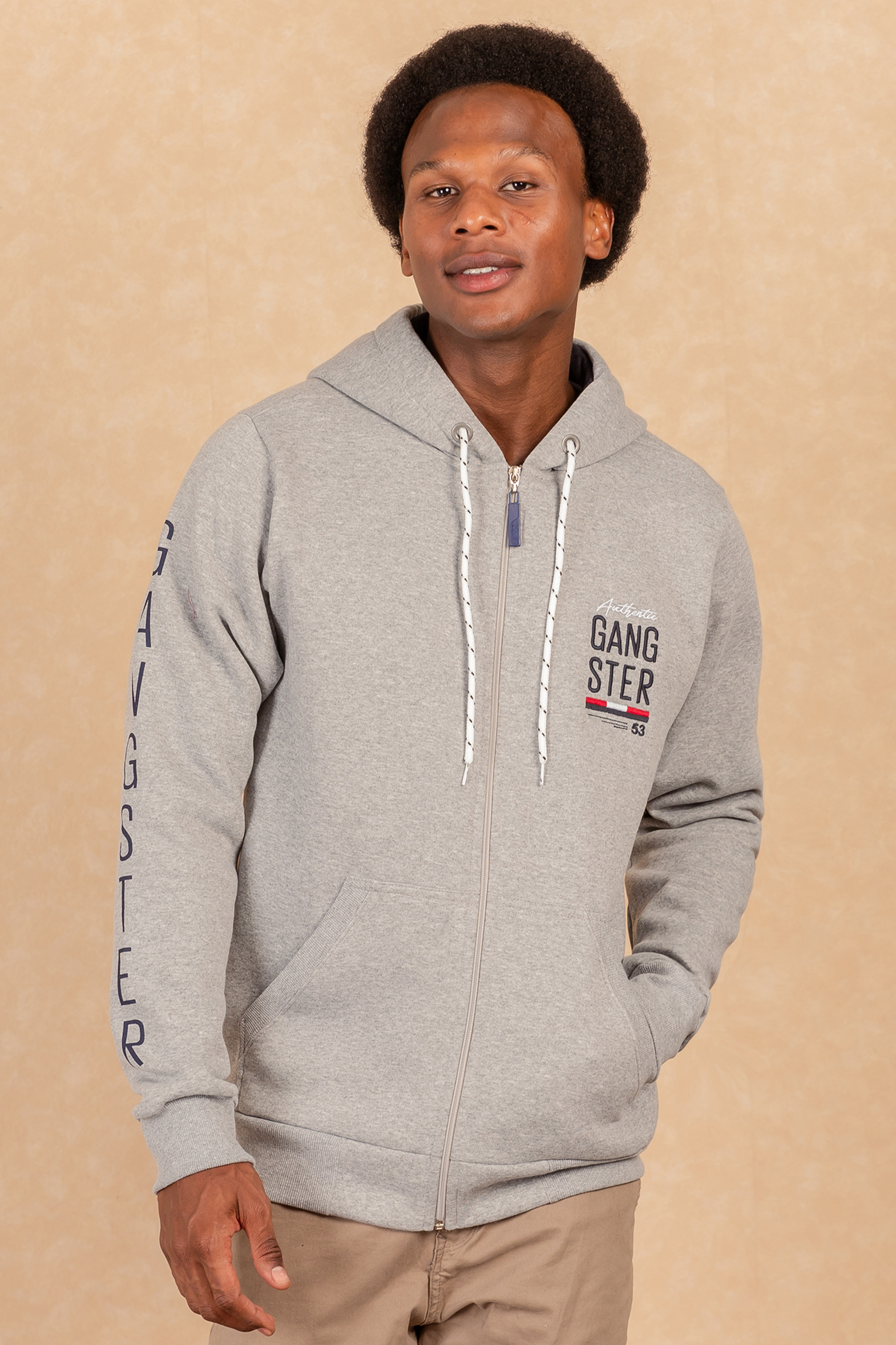POLERON FULL ZIPPER FLEECE BORDER AZUL MARINO GANGSTER - 1