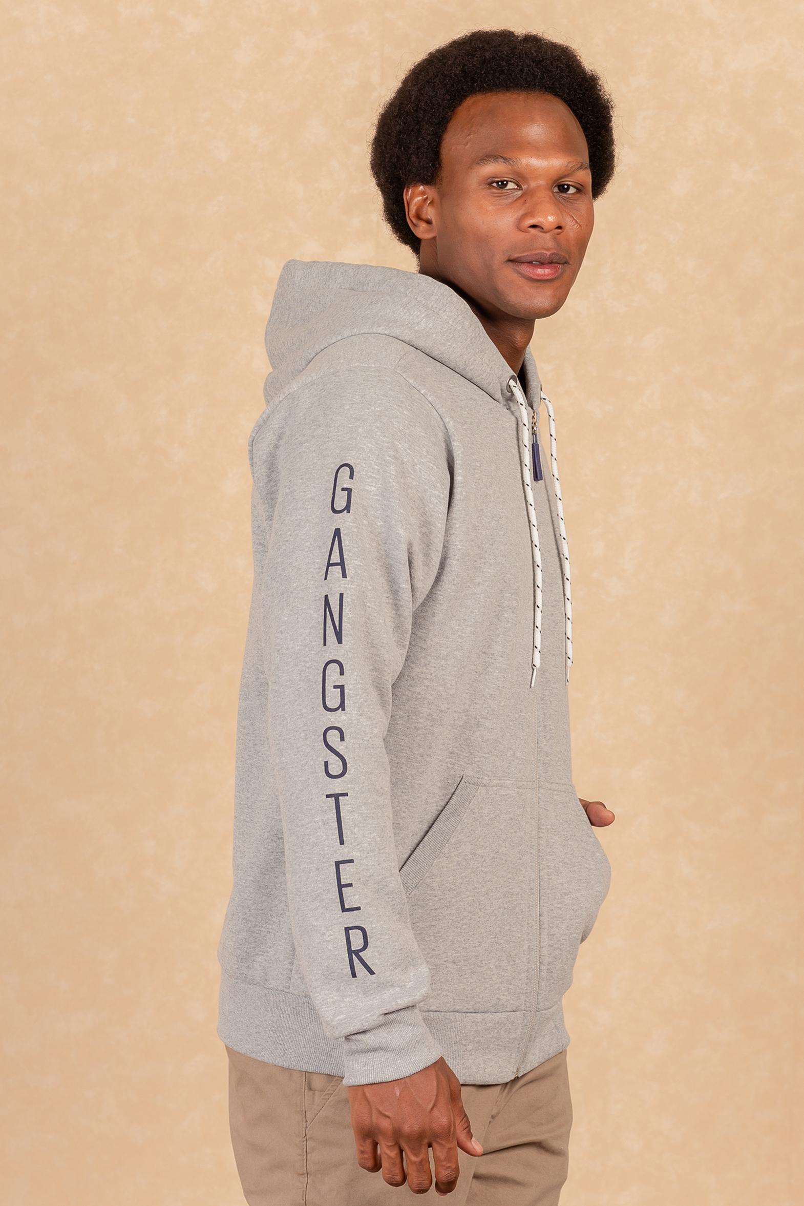 POLERON FULL ZIPPER FLEECE BORDER AZUL MARINO GANGSTER - 3