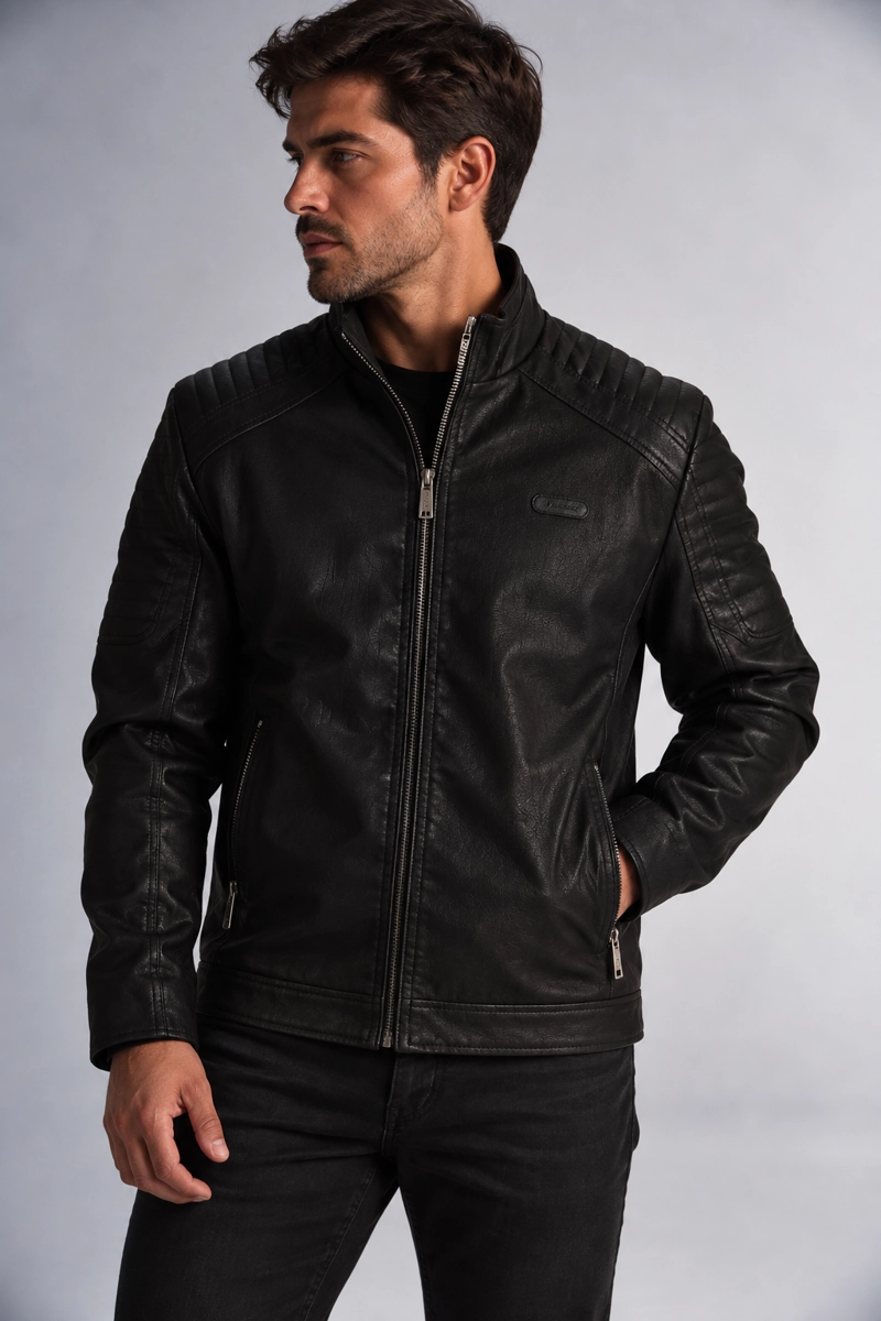 CHAQUETA PU ASPHALT NEGRO GANGSTER - 1