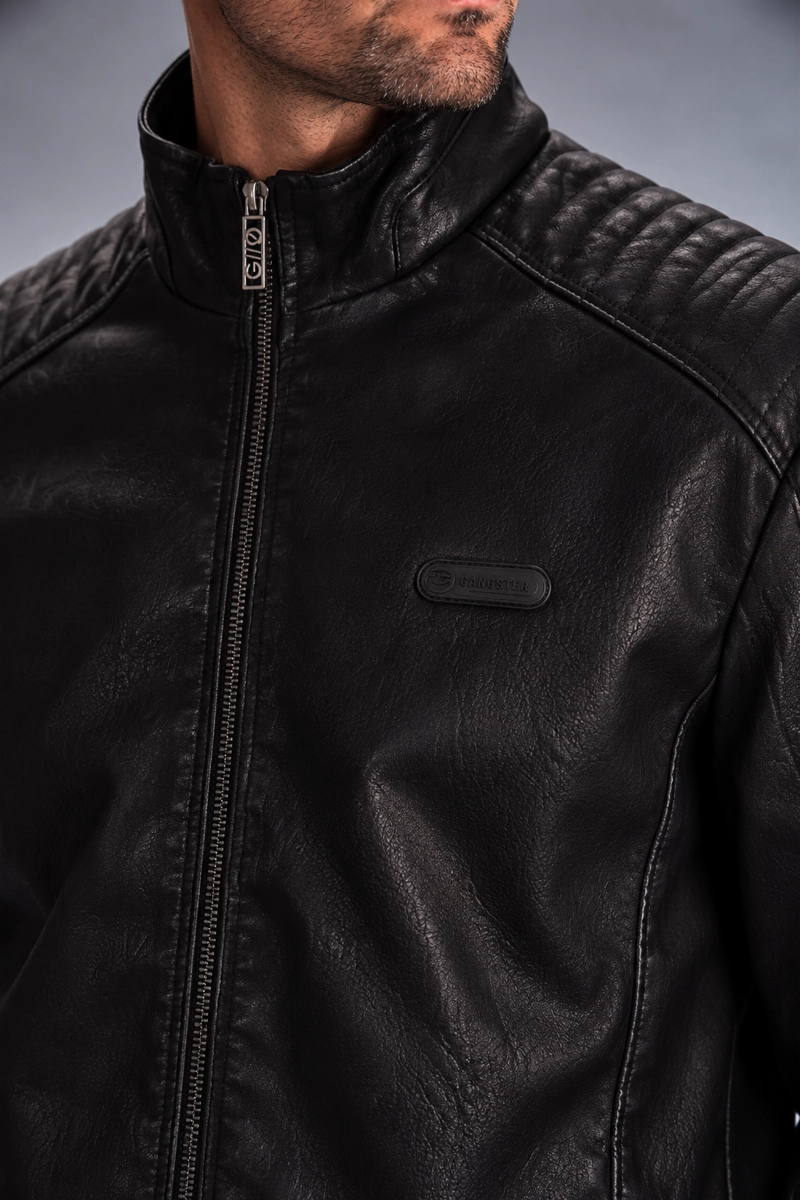 CHAQUETA PU ASPHALT NEGRO GANGSTER - 3