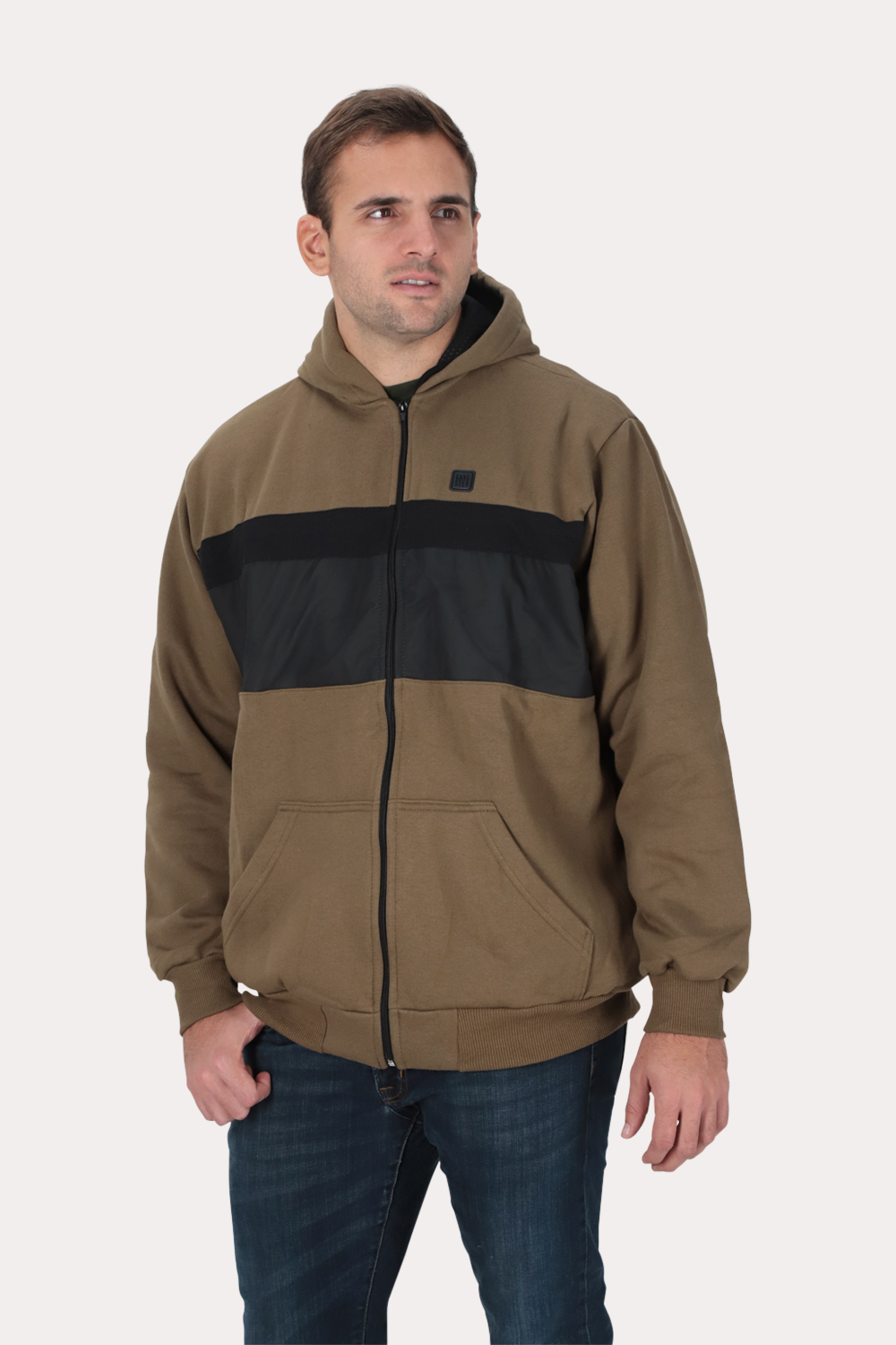 PLUS POLERON FULL ZIPPER FLEECE PANEL EN COLOR CAFE GANGSTER - 1