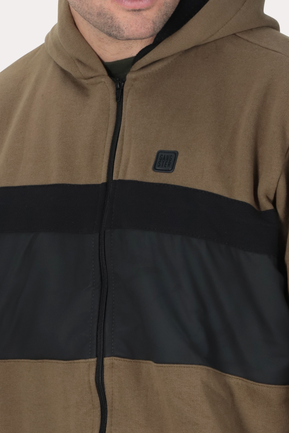 PLUS POLERON FULL ZIPPER FLEECE PANEL EN COLOR CAFE GANGSTER - 3