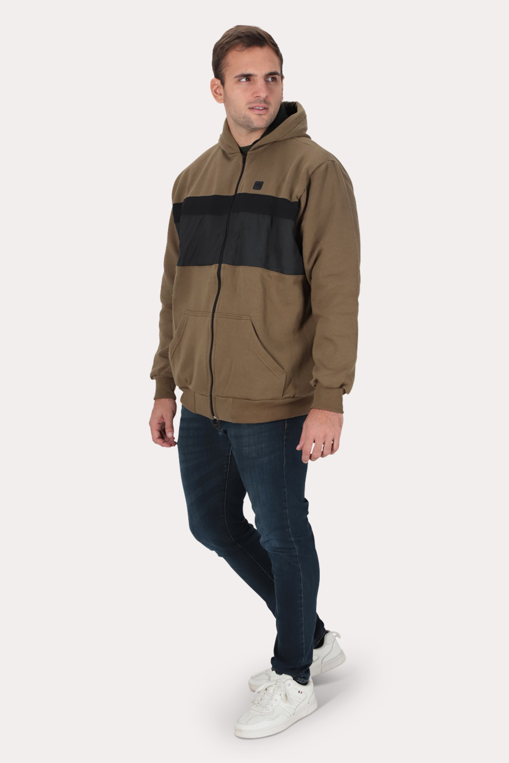 PLUS POLERON FULL ZIPPER FLEECE PANEL EN COLOR CAFE GANGSTER - 4