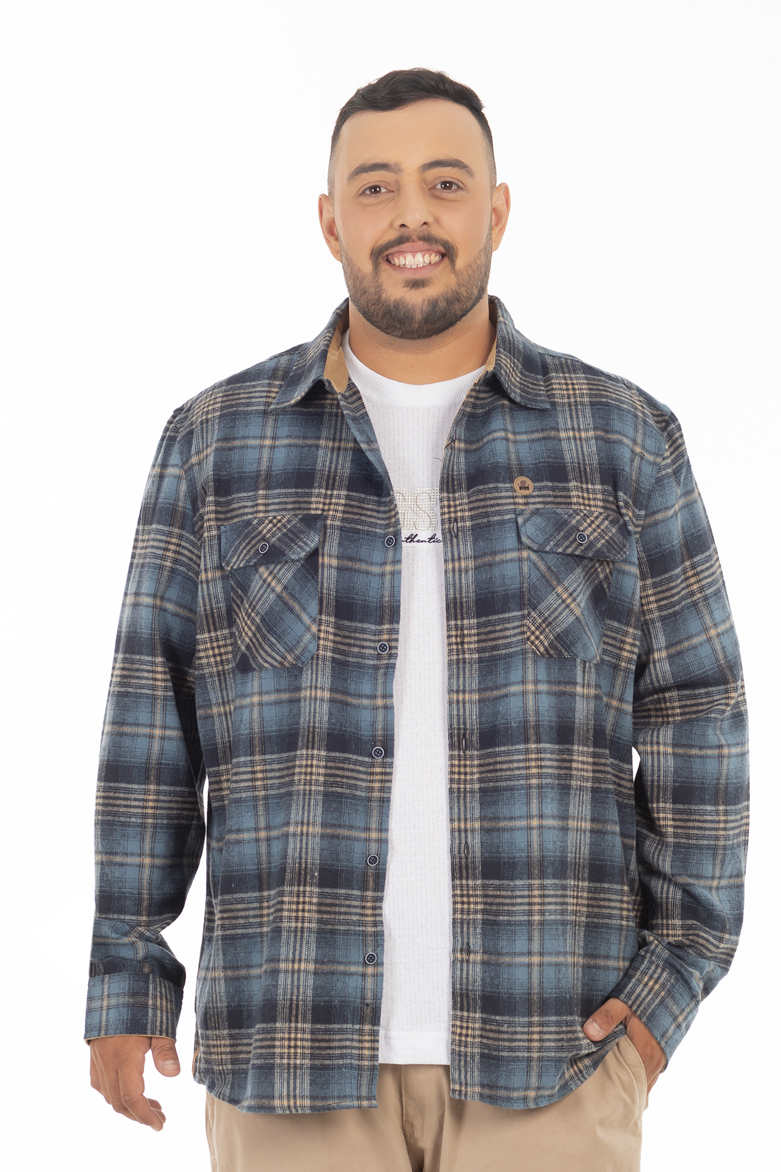 PLUS CAMISA ML FRANELA NORTHWOOD AZUL MARINO GANGSTER - 1