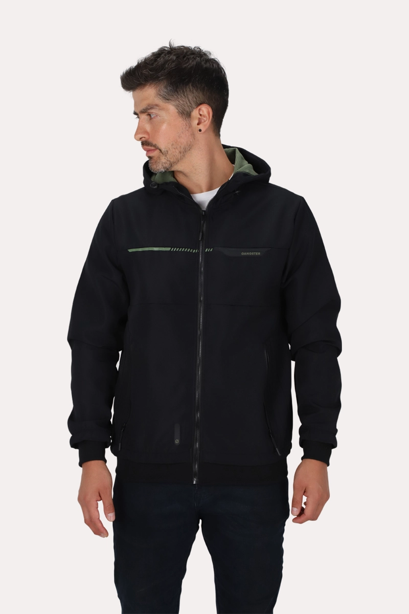 CHAQUETA FULL ZIPPER WINDRAX NEGRO GANGSTER - 1