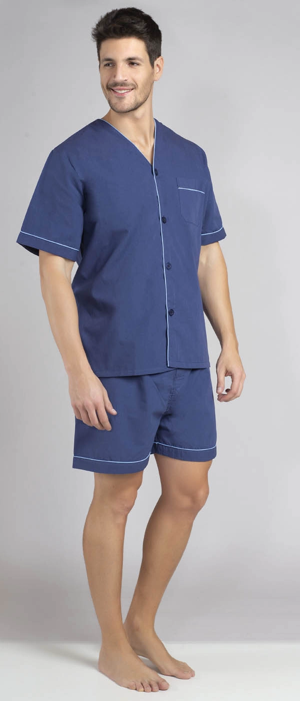 PIJAMA HOMBRE MON AMOUR POPELINA CAMISERO CON BOTONES( CORTO) - 1