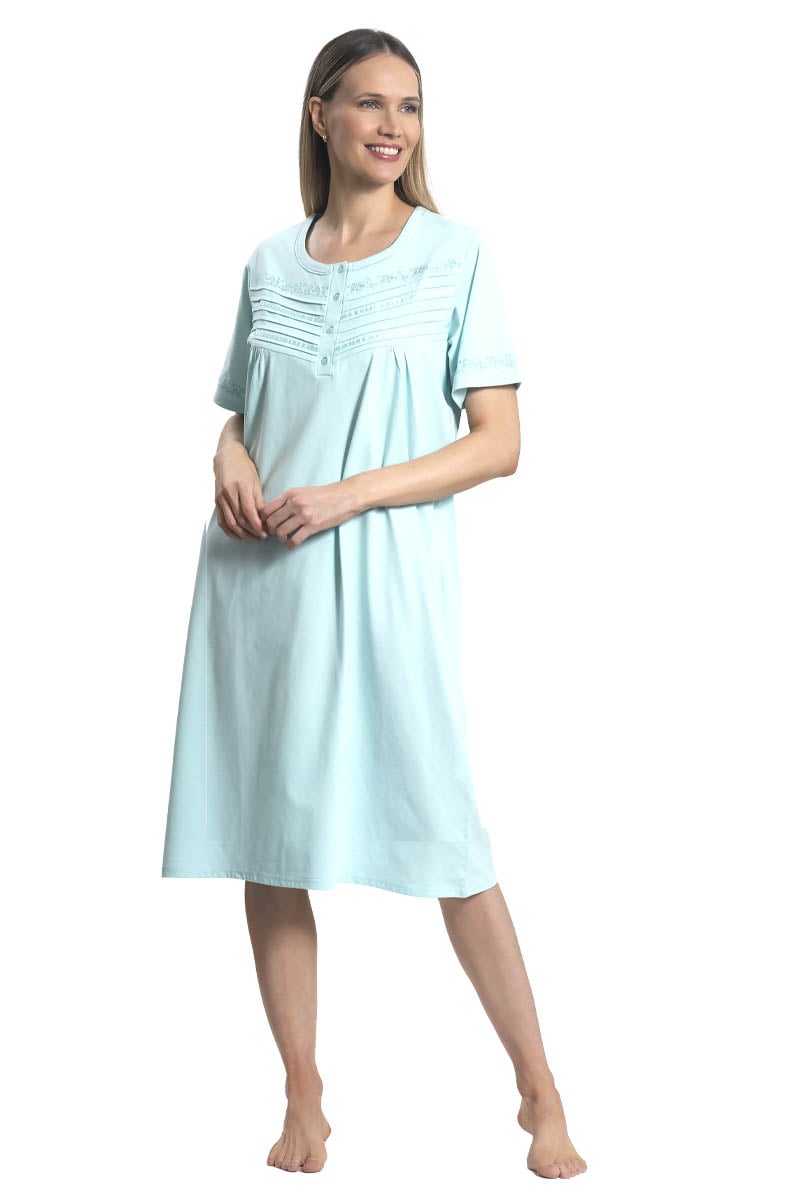 CAMISA MUJER MON AMOUR 242117 ALGODÓN CON ALFORZAS Y BORDADO AQUA - 1