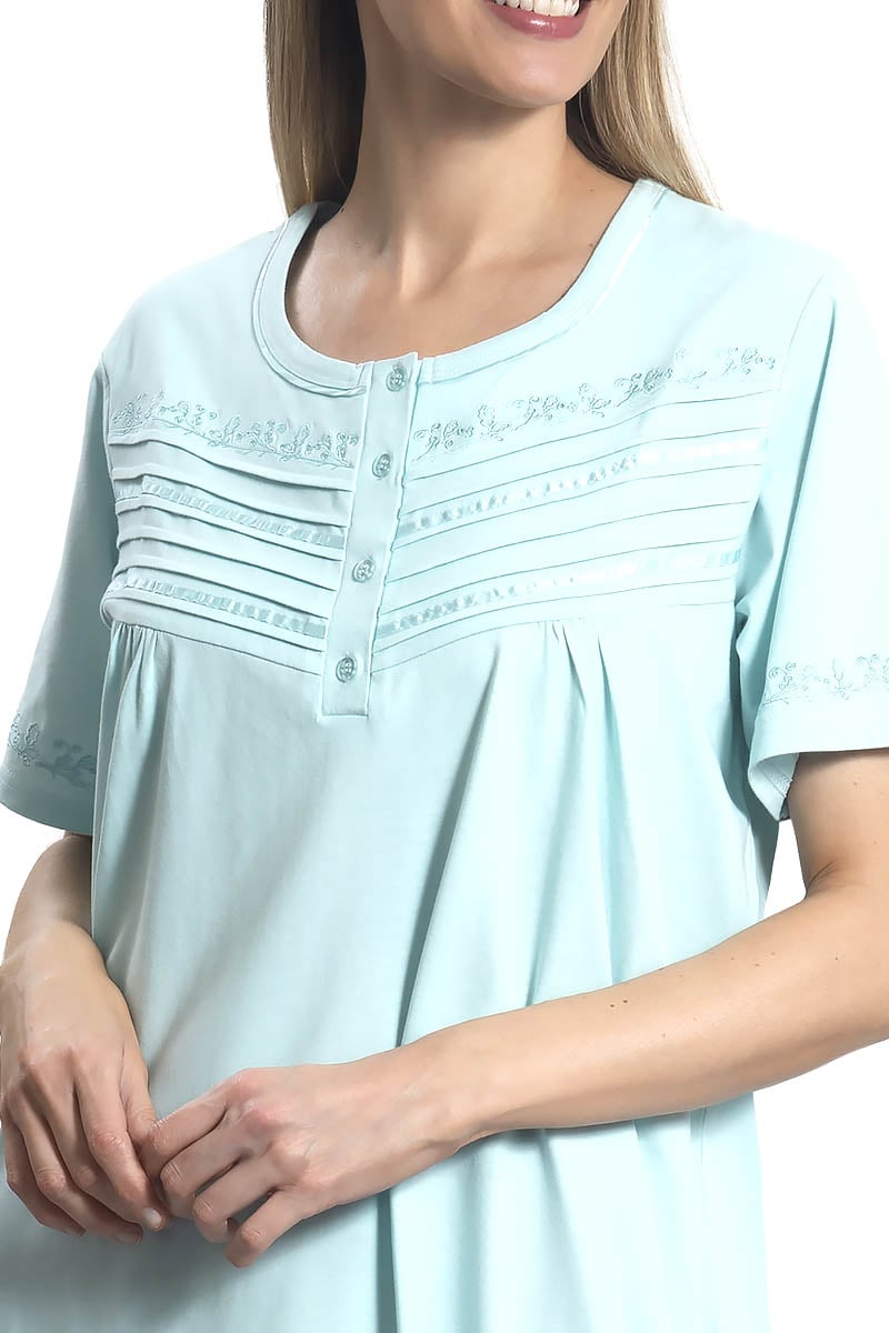 CAMISA MUJER MON AMOUR 242117 ALGODÓN CON ALFORZAS Y BORDADO AQUA - 2