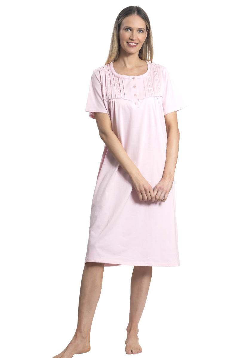 CAMISA MUJER MON AMOUR 242118 ALGODÓN CON ALFORZAS Y PASACINTA ROSADO - 1