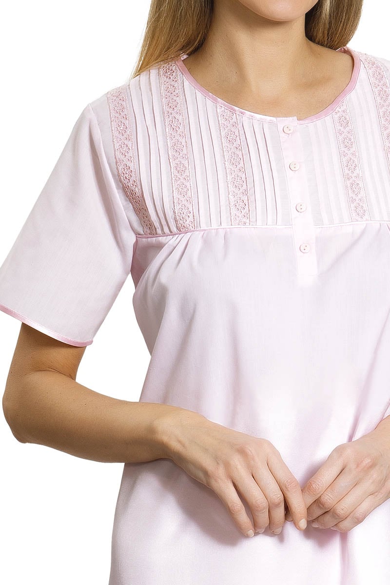 CAMISA MUJER MON AMOUR 242168 POPELINA CON BRODERY ROSADO - 2