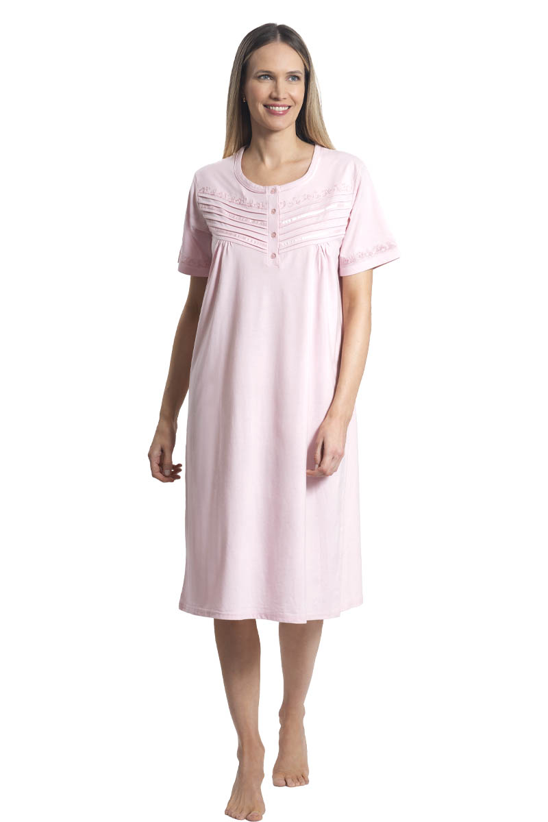 CAMISA MUJER MON AMOUR 242117 TE ALGODÓN CON ALFORZAS Y BORDADO ROSADO TALLA GRANDE - 1