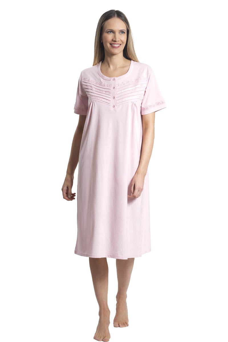 CAMISA MUJER MON AMOUR 242117 TE ALGODÓN CON ALFORZAS Y BORDADO ROSADO TALLA GRANDE - 1