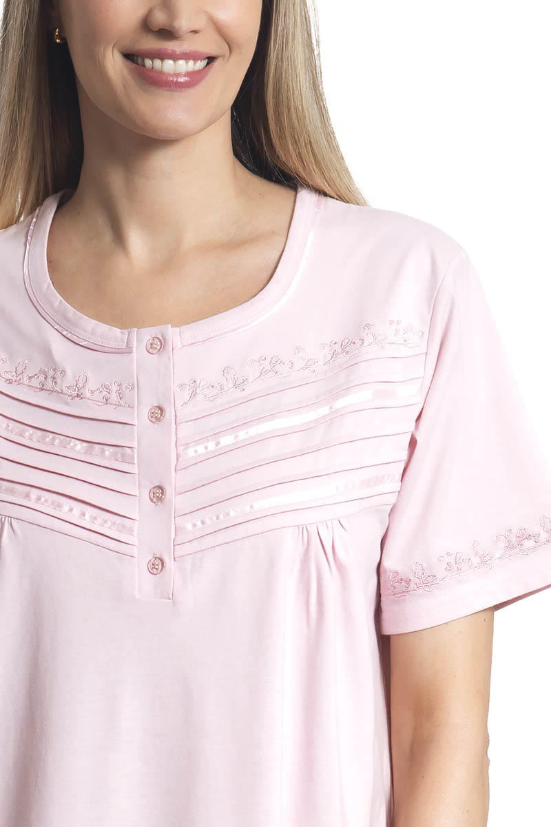 CAMISA MUJER MON AMOUR 242117 TE ALGODÓN CON ALFORZAS Y BORDADO ROSADO TALLA GRANDE - 2