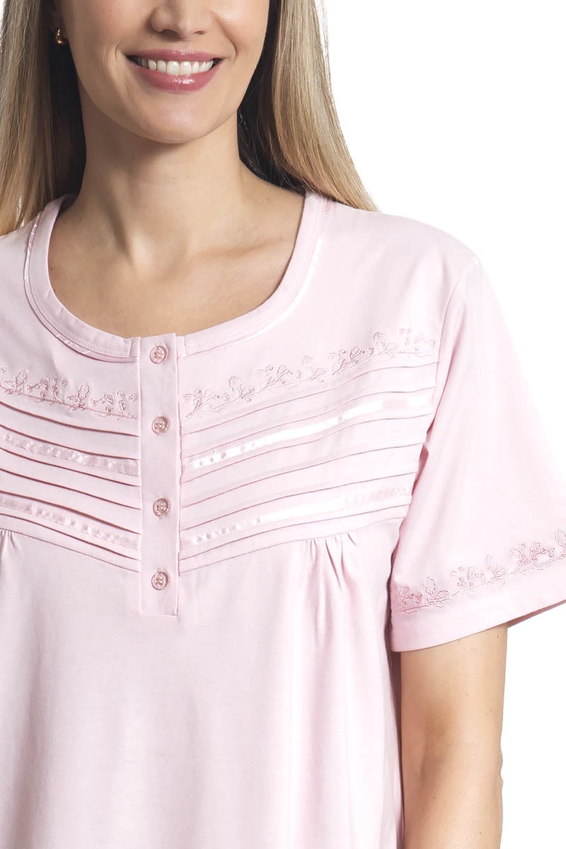 CAMISA MUJER MON AMOUR 242117 TE ALGODÓN CON ALFORZAS Y BORDADO ROSADO TALLA GRANDE - 2