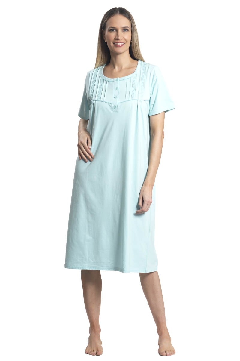 CAMISA MUJER MON AMOUR 242118 ALGODÓN CON ALFORZAS Y PASACINTA AQUA - 1