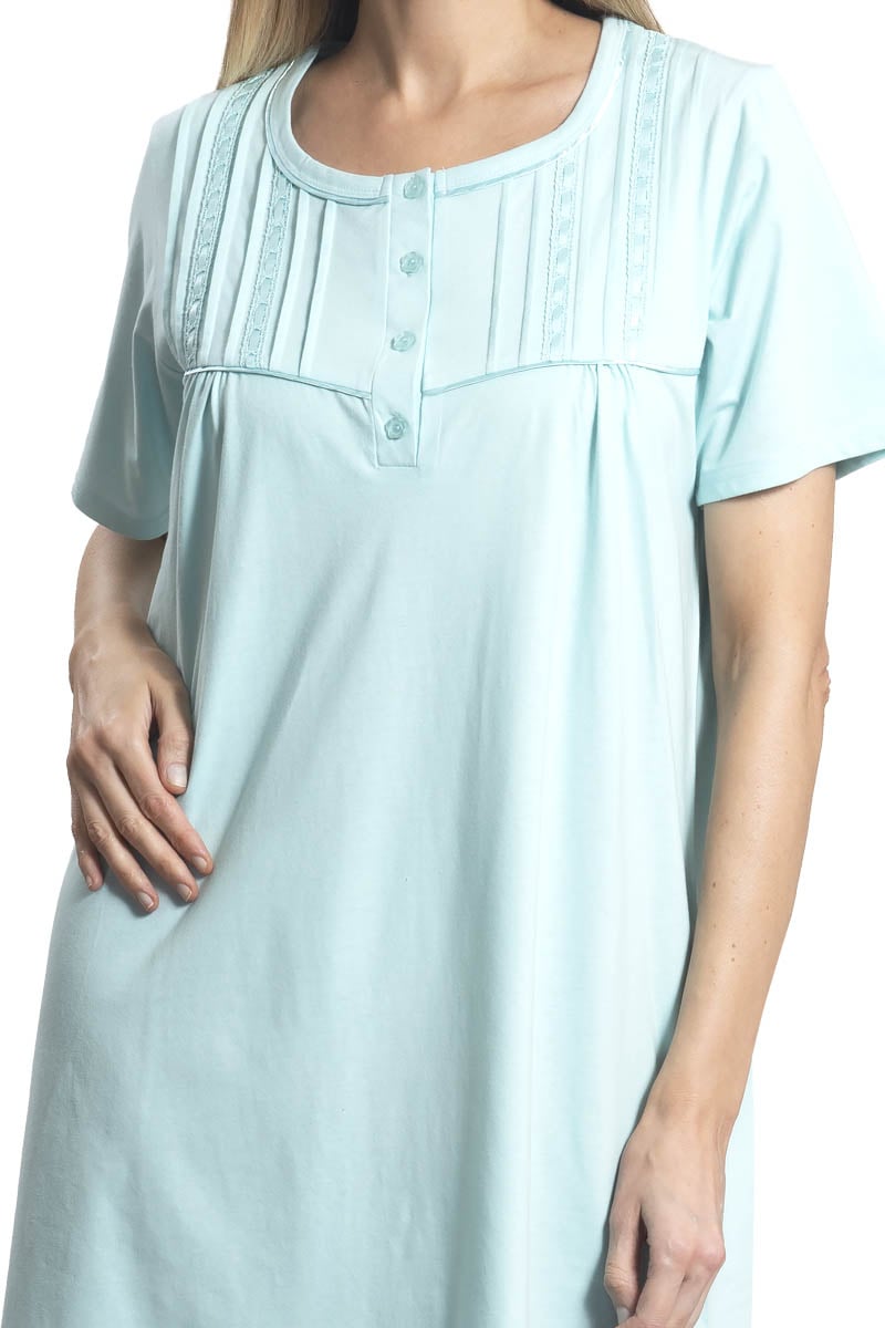 CAMISA MUJER MON AMOUR 242118 ALGODÓN CON ALFORZAS Y PASACINTA AQUA - 2